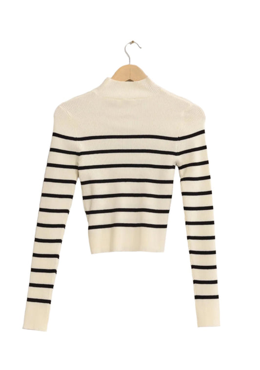 cream striped mock neck sweater