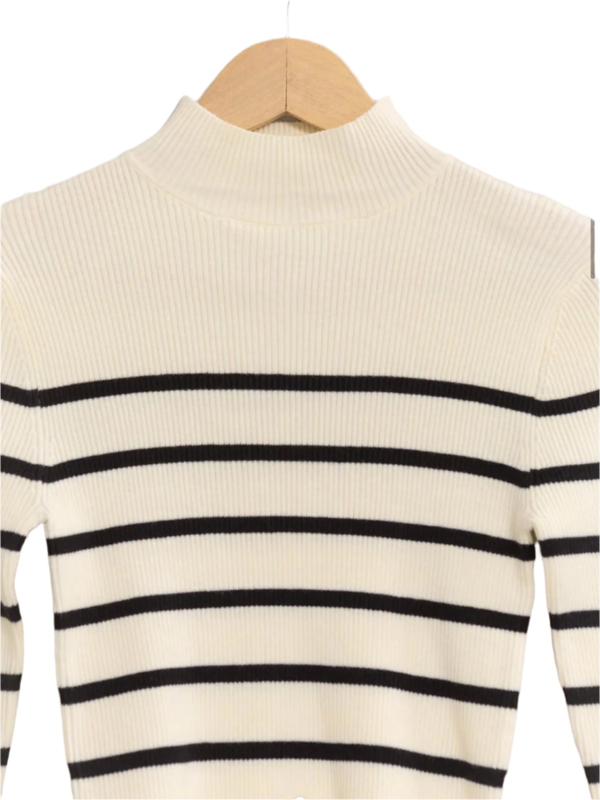 cream striped mock neck sweater