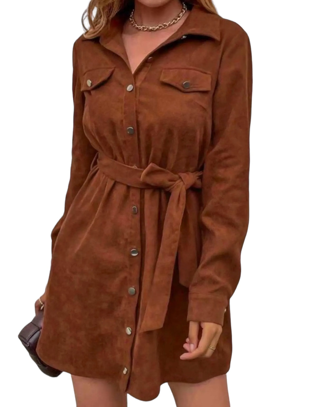 brown belted dress