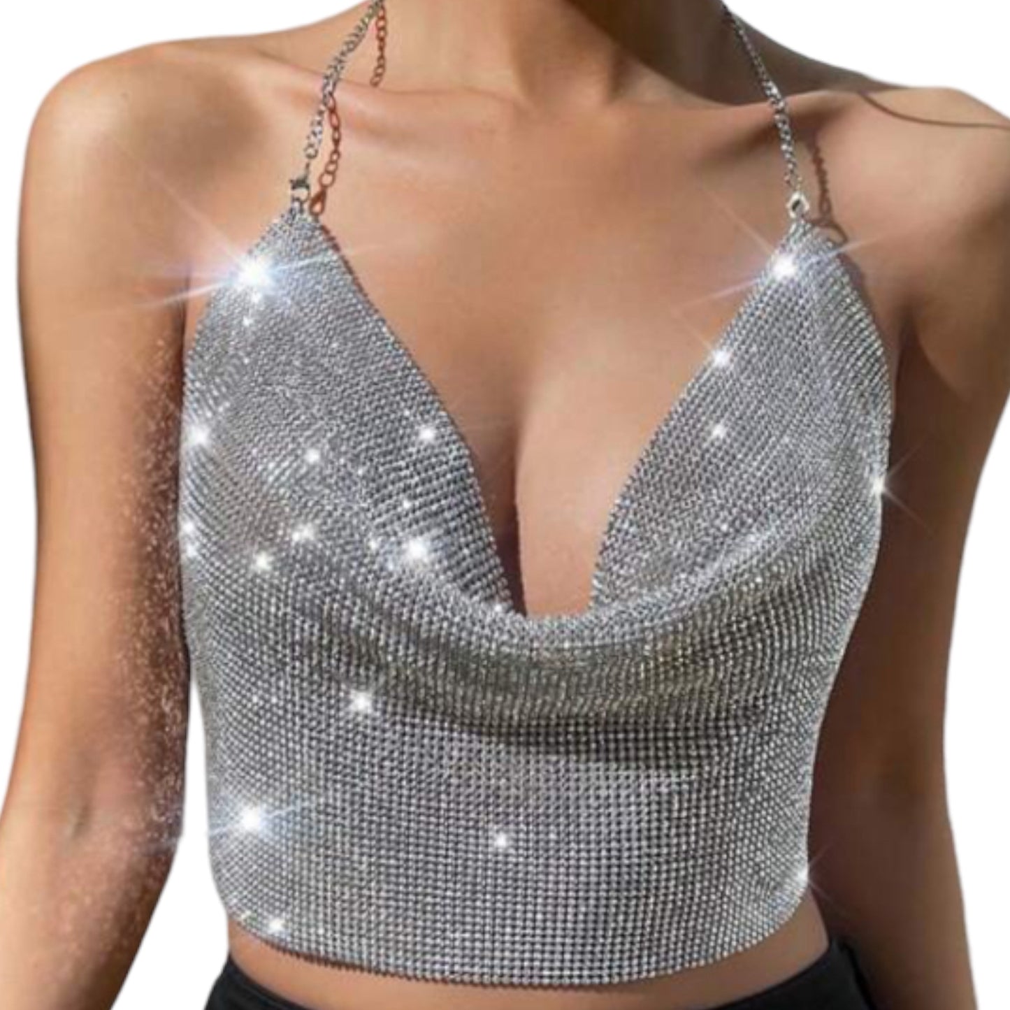 Silver chain halter-top