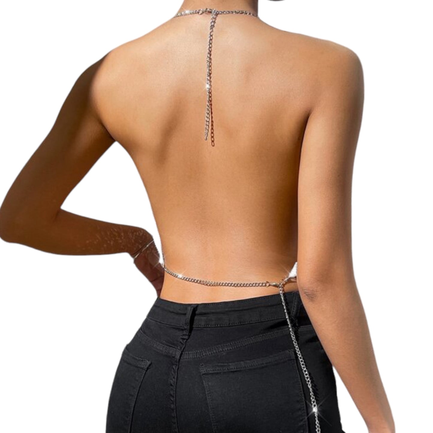 Silver chain halter-top