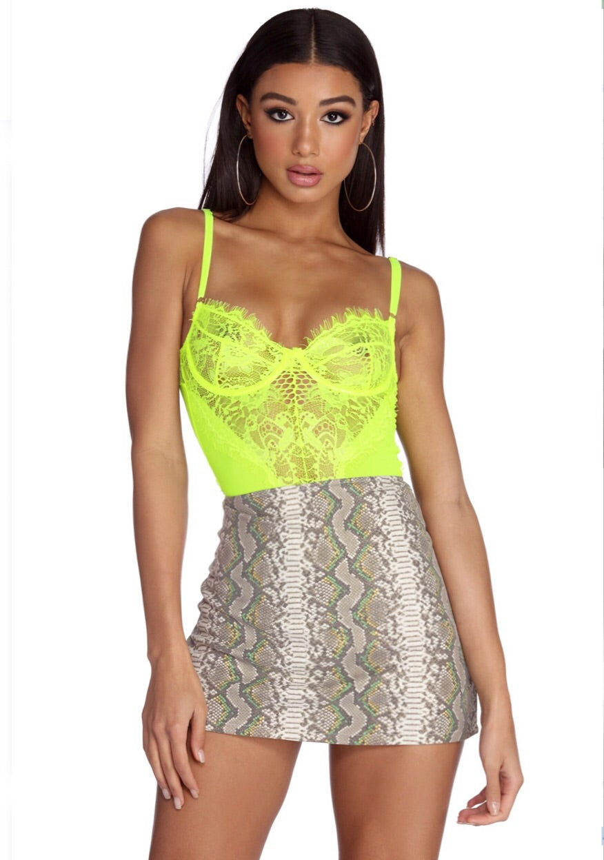 Neon green lace bodysuit