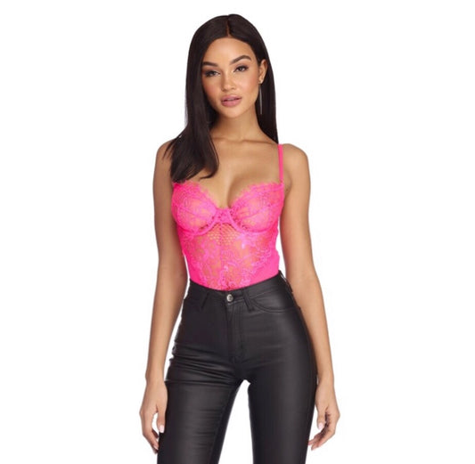 Pink lace bodysuit